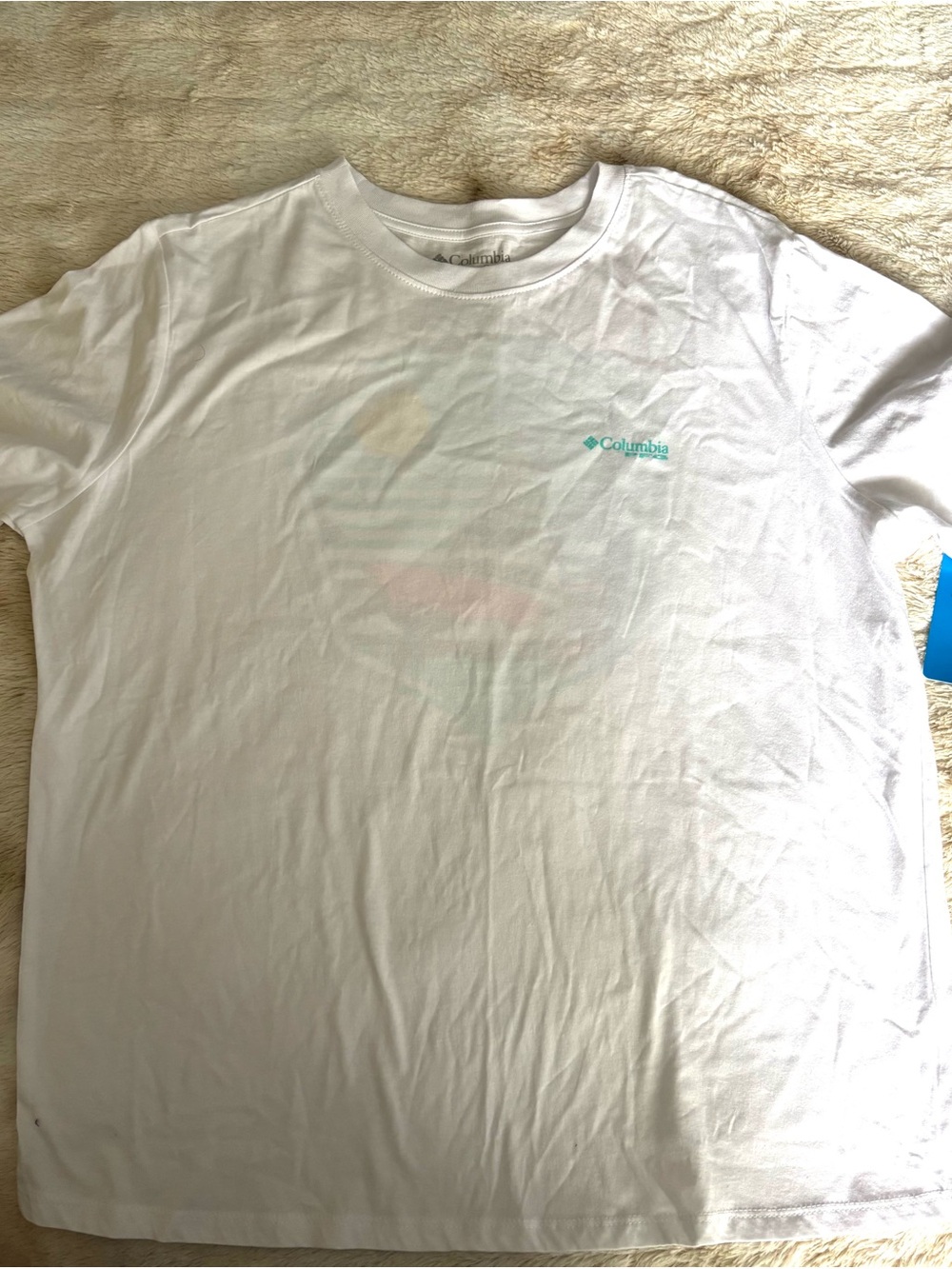 Columbia PFG White Tee with Teal Chest Logo